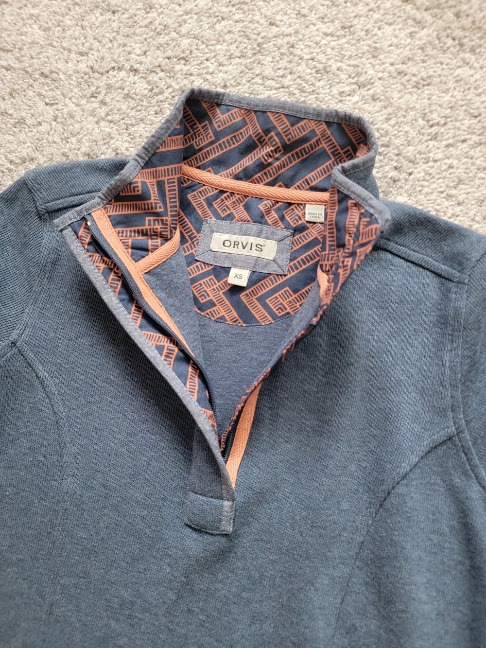 NWOT Orvis Women’s Blue Quarter-Zip Sweater with Contrast Trim XS